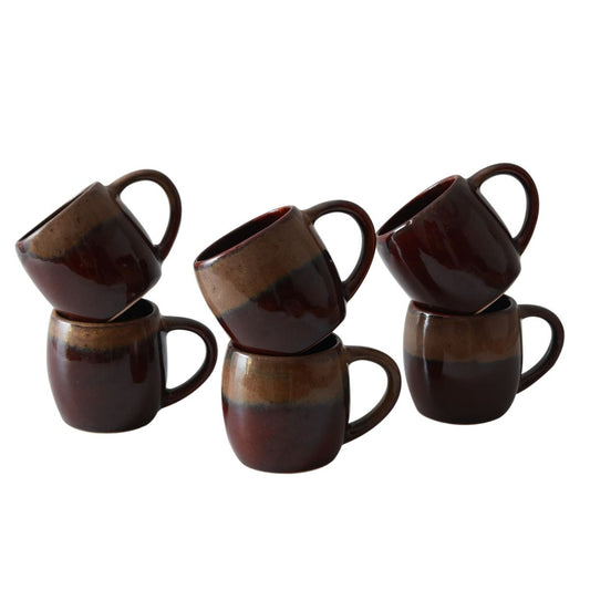 "Luxurious Midnight” maroon grey drip dual studio tea/coffee mug set(Set of 6)