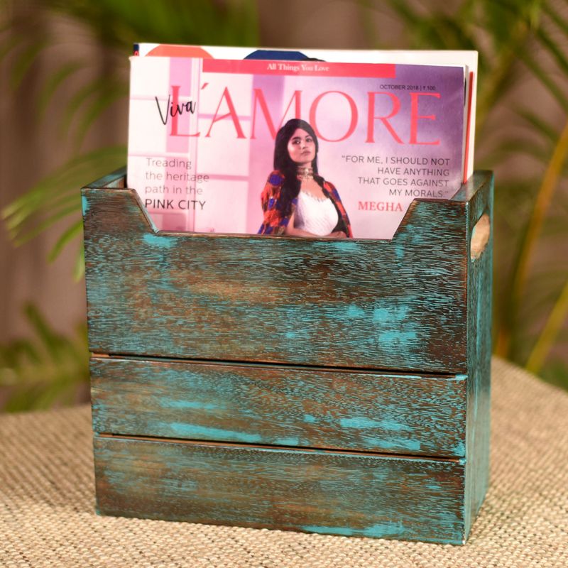 Antique Finish Mango Wood Magazine Holder