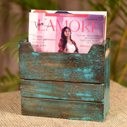 Antique Finish Mango Wood Magazine Holder