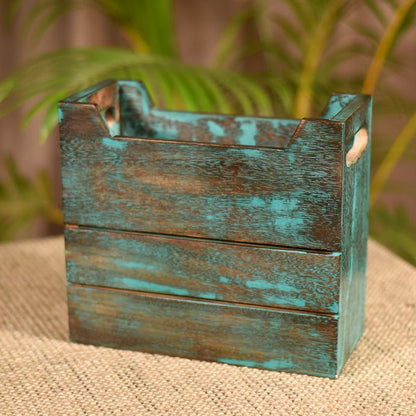 Antique Finish Mango Wood Magazine Holder
