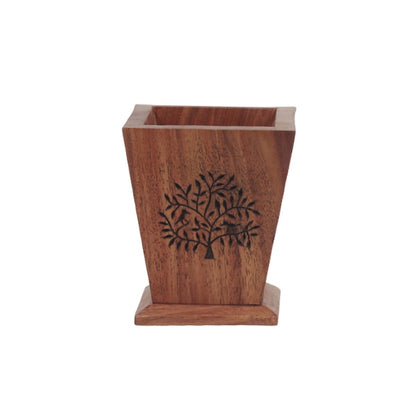 handcarved "Tree of Life" sheesham wood stationary holder for pen/pencil