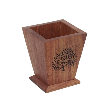 handcarved "Tree of Life" sheesham wood stationary holder for pen/pencil