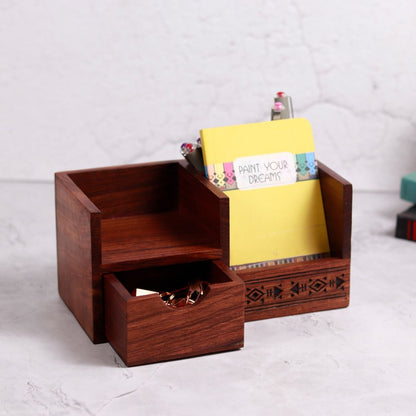 handcarved "Tree of Life" sheesham wood desk organizer