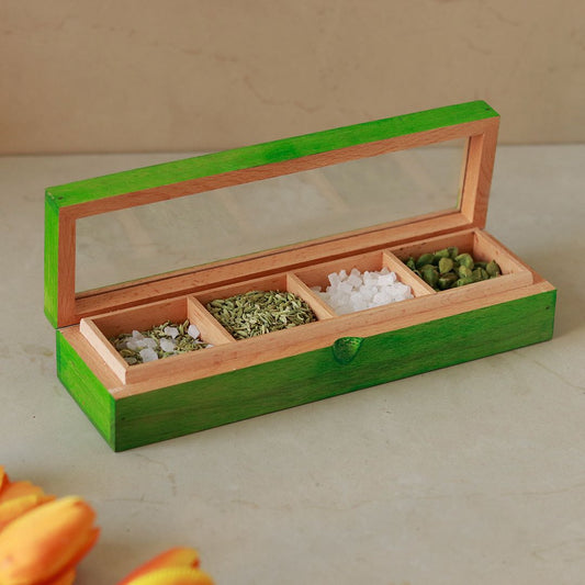 Green Wooden Utility/Masala Box in Steambeach Wood