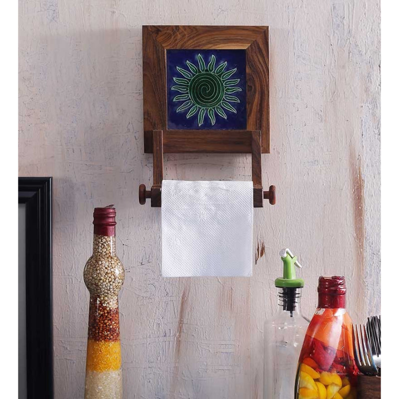 Wooden tile work brown Wall Toilet Roll Holder