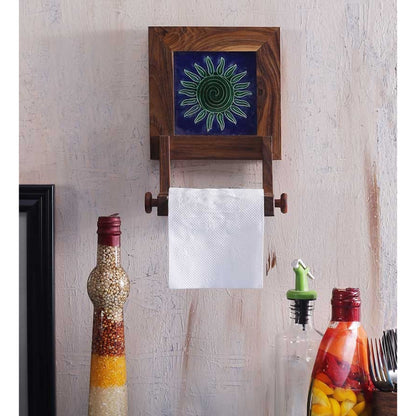 Wooden tile work brown Wall Toilet Roll Holder