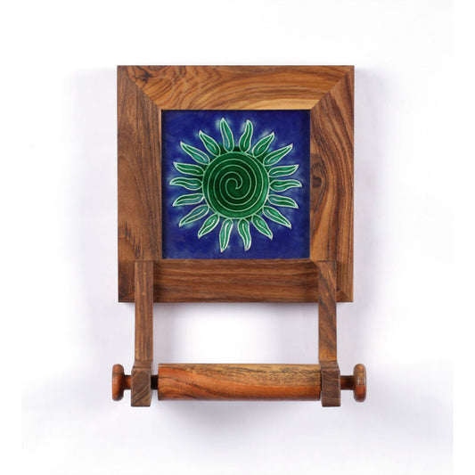 Wooden tile work brown Wall Toilet Roll Holder