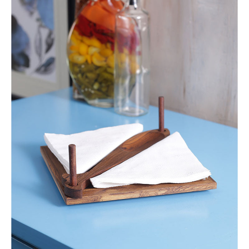 Wooden engraved Brown Tissue and Tooth Pick holder
