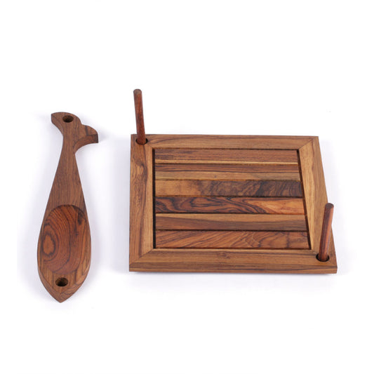 Wooden engraved Brown Tissue and Tooth Pick holder
