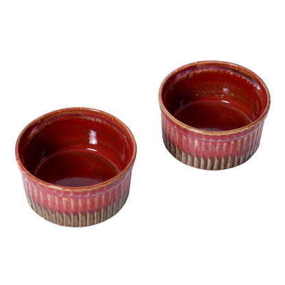 ceramic maroon & dark brown studio chutney bowl set (Set of 2)