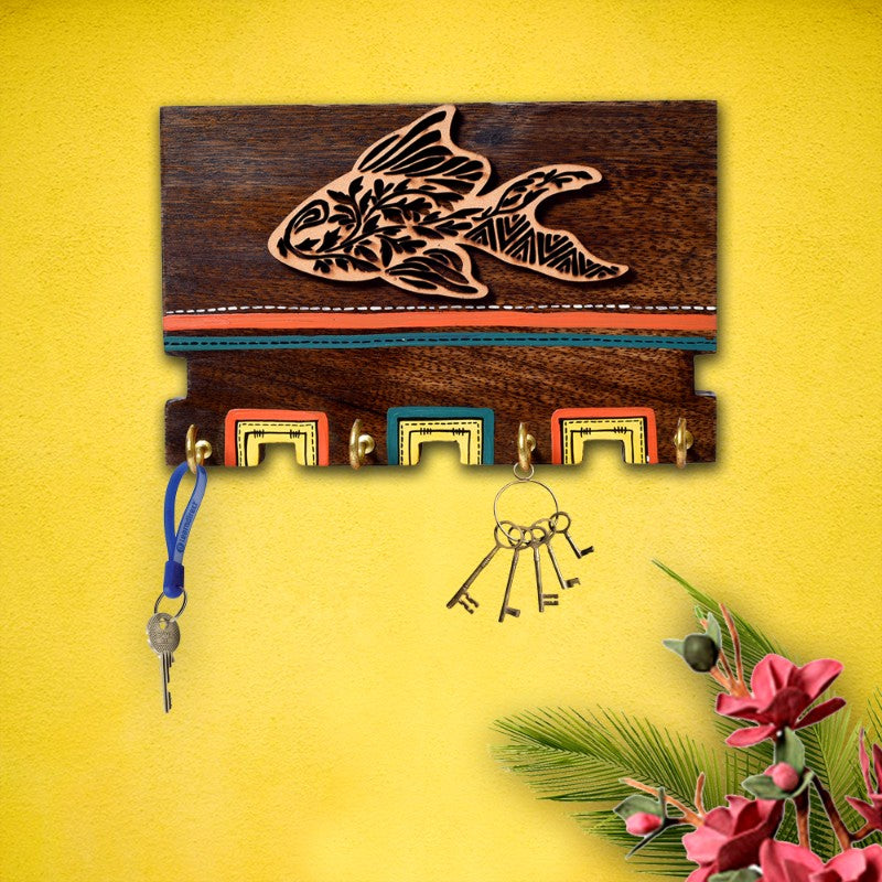 Sheesham Wood Handcarved & handpainted key holder