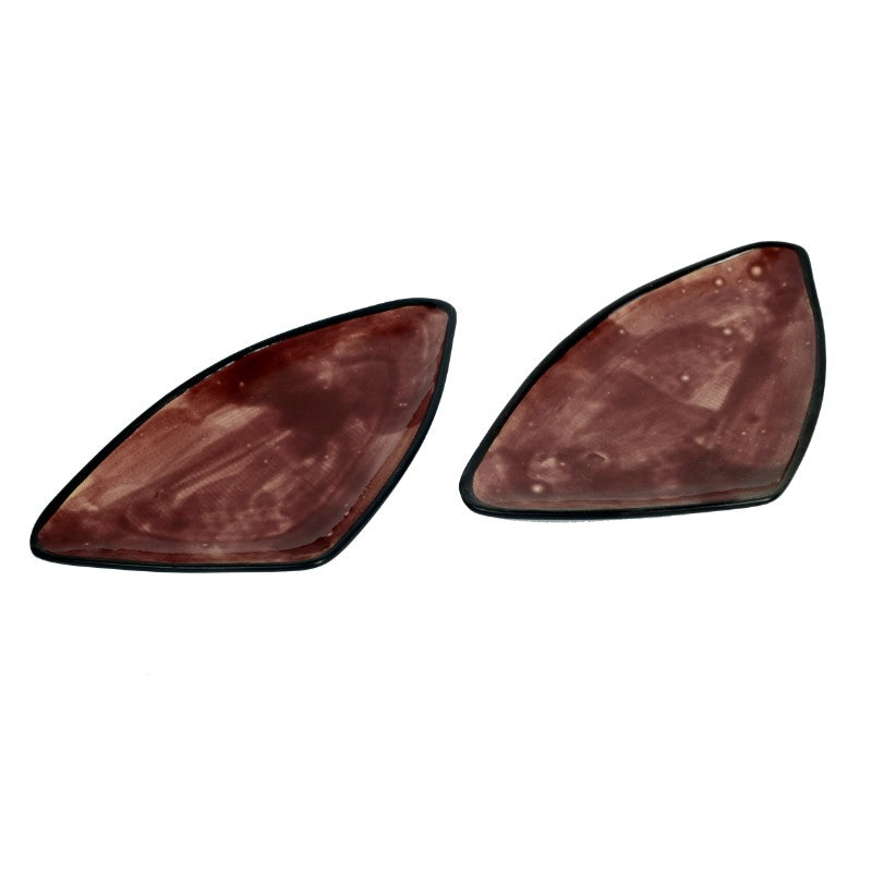 Triangular Style Studio Pottery Ceramic Snacks Starters Serving Platter, (Metallic Red, Set of 2)