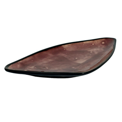 Triangular Style Studio Pottery Ceramic Snacks Starters Serving Platter, (Metallic Red, Set of 2)