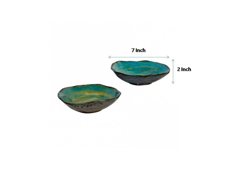 Studio pottery Ceramic serving platter for Snacks & Starters, (Studio Green, Set of 2)