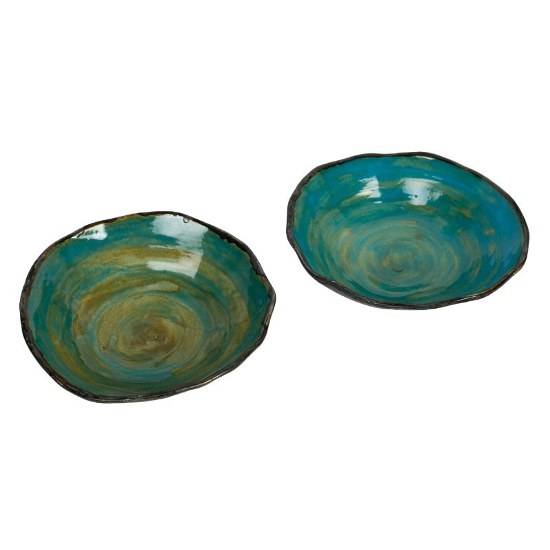 Studio pottery Ceramic serving platter for Snacks & Starters, (Studio Green, Set of 2)