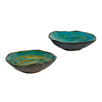 Studio pottery Ceramic serving platter for Snacks & Starters, (Studio Green, Set of 2)