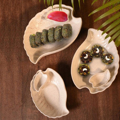 Studio pottery Stoneware serving platter for Snacks & Starters, (White, Set of 3)