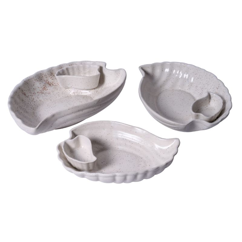 Studio pottery Stoneware serving platter for Snacks & Starters, (White, Set of 3)