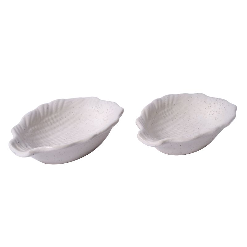 stoneware matte finish leaf shape dry fruits serving platter(Set of 2)