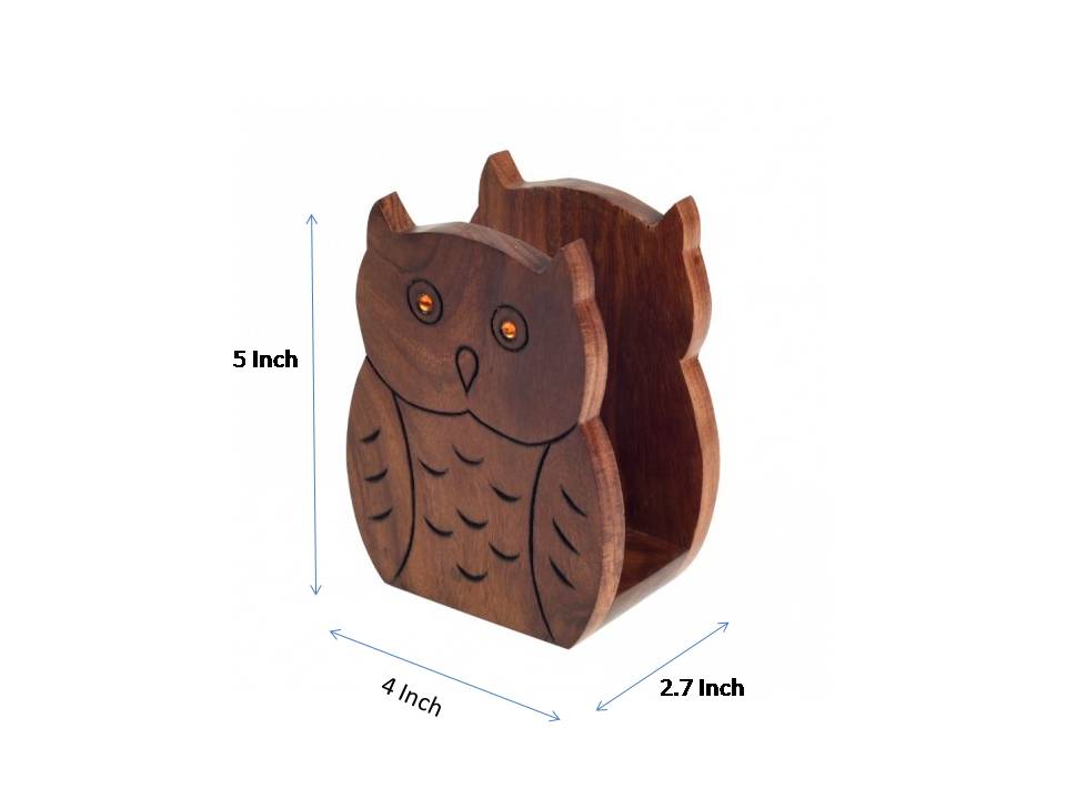 wooden handcrafted brown owl shape tissue holder