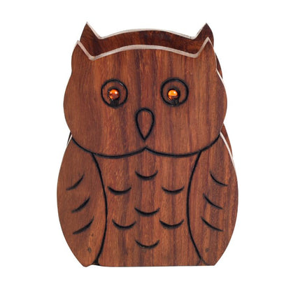 wooden handcrafted brown owl shape tissue holder