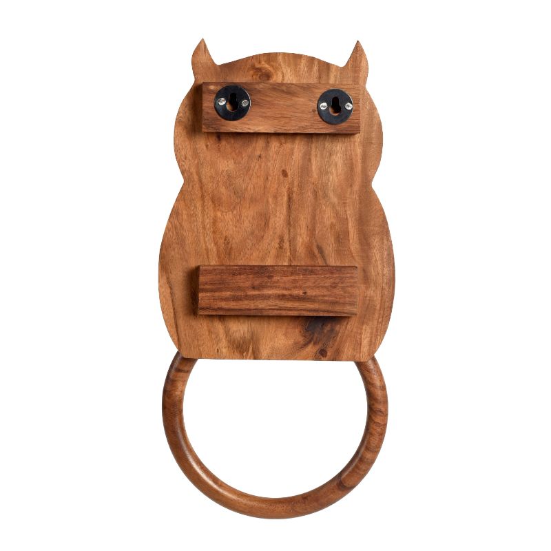 wooden handcrafted brown owl shape towel holder