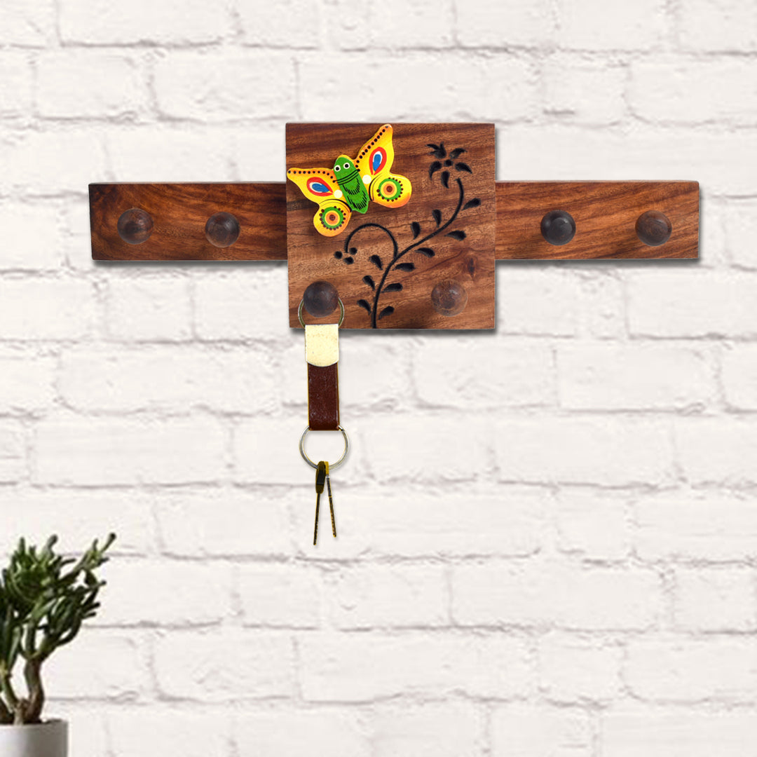 sheesham wood brown handcrafted key holder