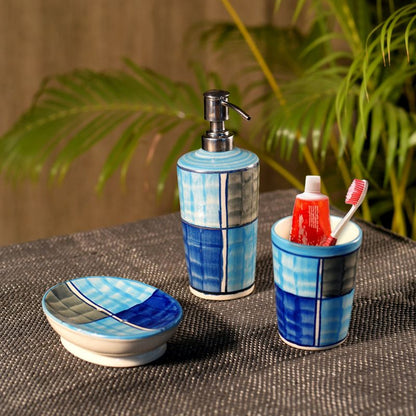 Ceramic/ Stoneware Combo of Soap Dispenser, Tooth Brush Holder and Dish