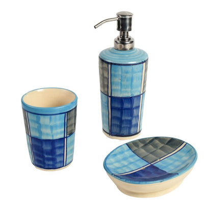 Ceramic/ Stoneware Combo of Soap Dispenser, Tooth Brush Holder and Dish