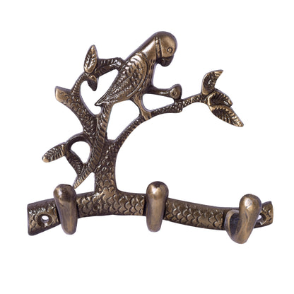parrot motif wall hanging brass key holder with 3 hooks