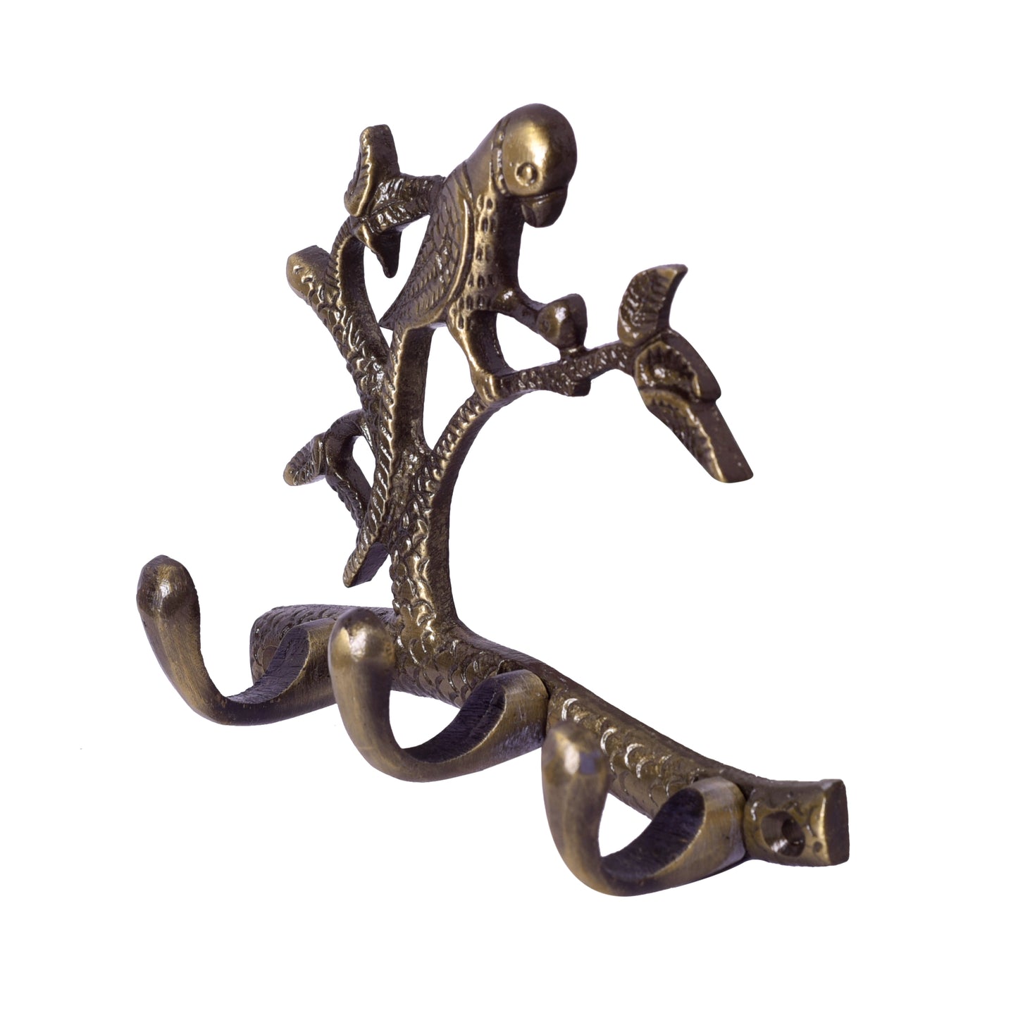 parrot motif wall hanging brass key holder with 3 hooks