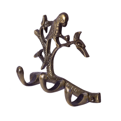 parrot motif wall hanging brass key holder with 3 hooks