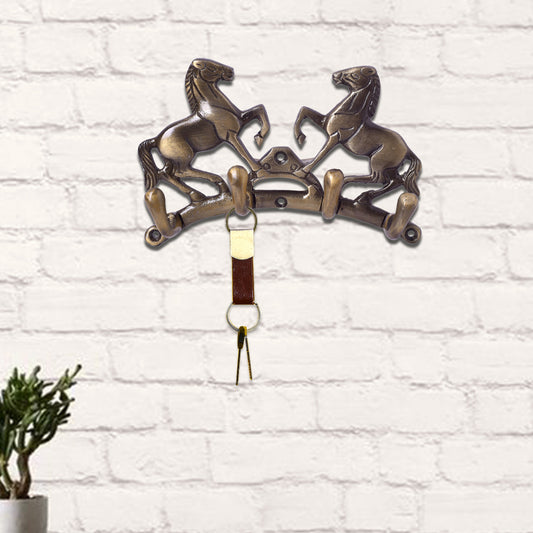 horse motif wall hanging brass key holder with 5 hooks