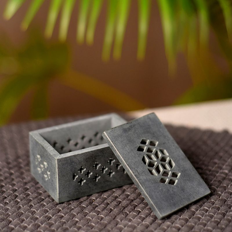 Traditional Design Marble Hand Carved Jewelry Box/ Jewelry Storage Organizer/ Ornament Box/ Gift Holder, (Grey)