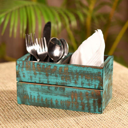 Antique Finish Mango Wood Cuttley Holder(2 Partitions)