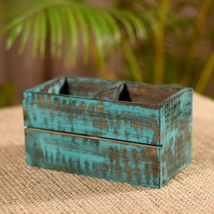 Antique Finish Mango Wood Cuttley Holder(2 Partitions)