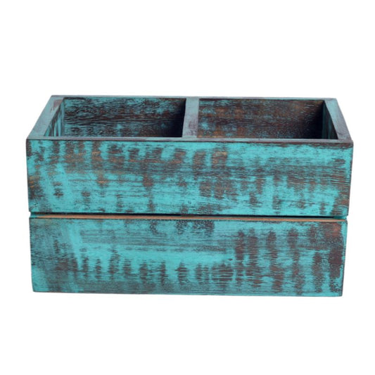 Antique Finish Mango Wood Cuttley Holder(2 Partitions)