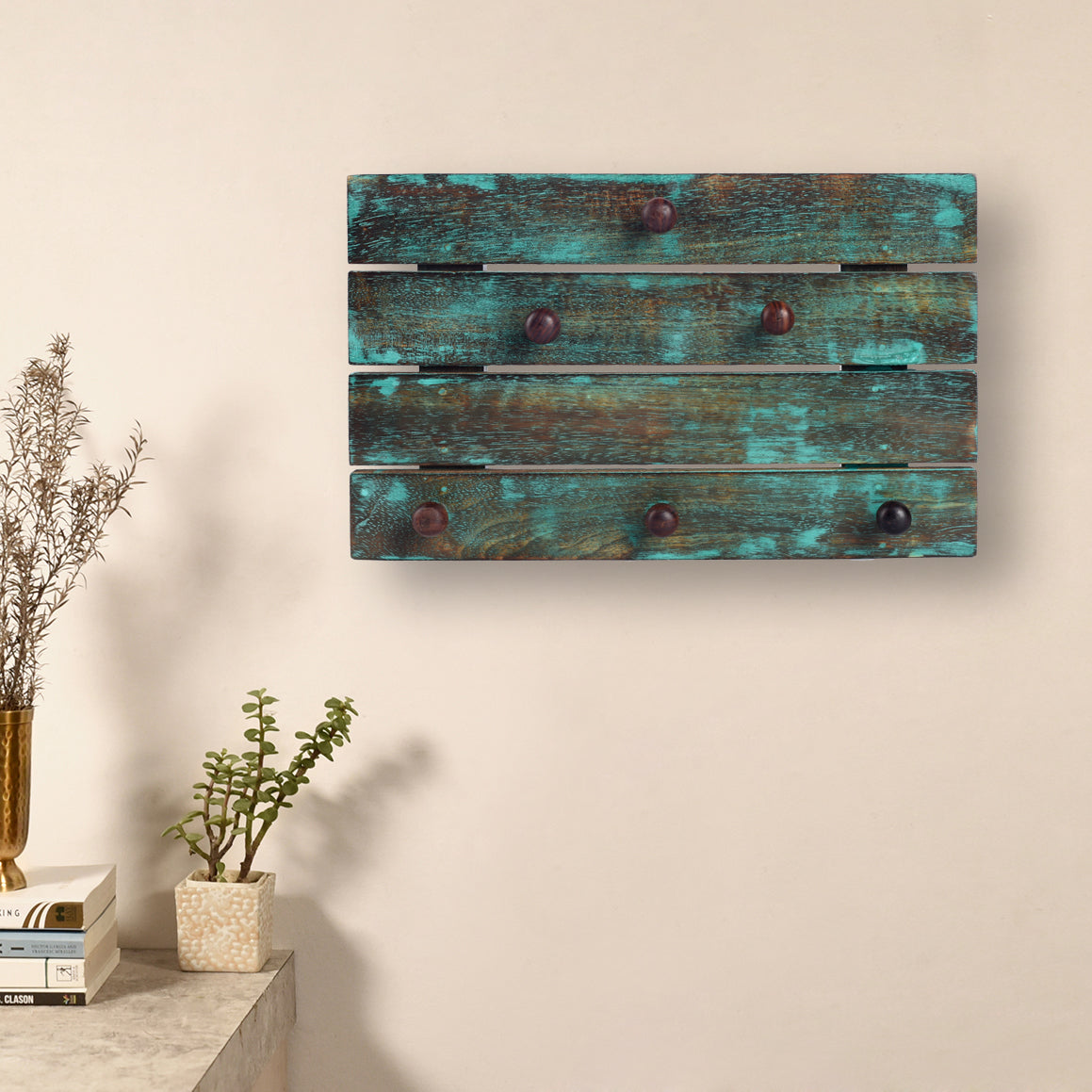 Antique Finish Mango Wood Key Holder(6 Hooks)