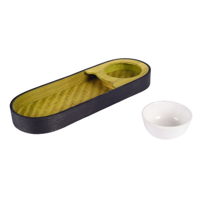 handmade bamboo serving platter with serving bowl(Olive Green & Black)