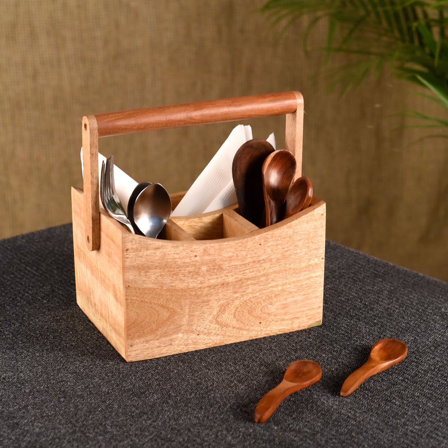 wooden handcrafted Cutley & Napkin holder for tableware accessories