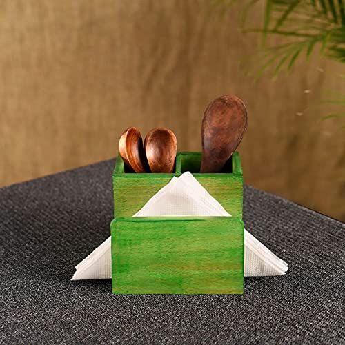 Green Handcrafted Cuttlery & Tissue Holder