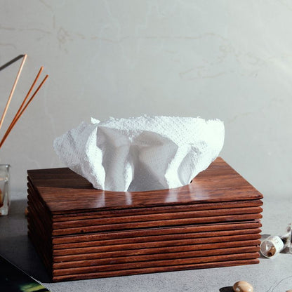 "Ripple Wood" handcrafted tissue box in Mango Wood