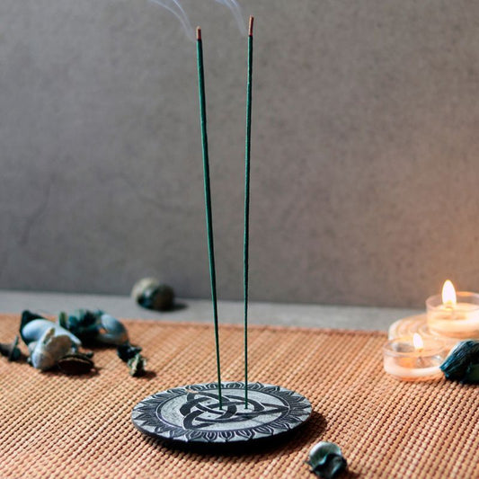 "Floral Motif" marble round soapstone incense holder agarbatti stand for Puja and Home Decor.