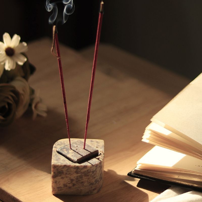 "Square" black soapstone incense stick holder agarbatti burner stand for puja and home decor