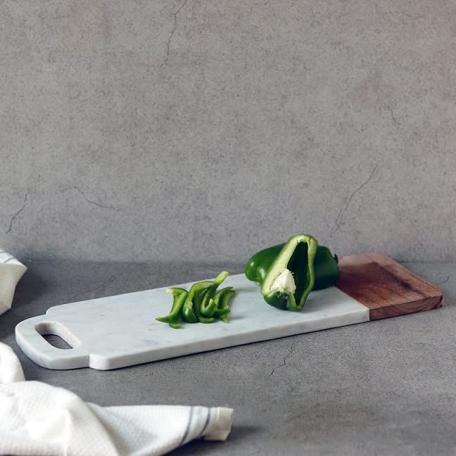 'White Rectangular' Chopping Board for Kitchen Fused with Mango Wood & Marble