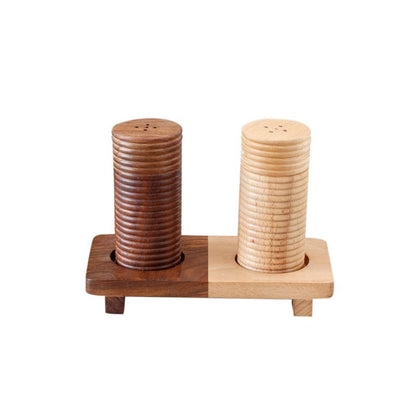 "Ripple Wood" handcrafted salt & pepper shaker with "Wood Fusion" base tray in Mango & Sheesham Wood(2 Shaker, 1 Tray)