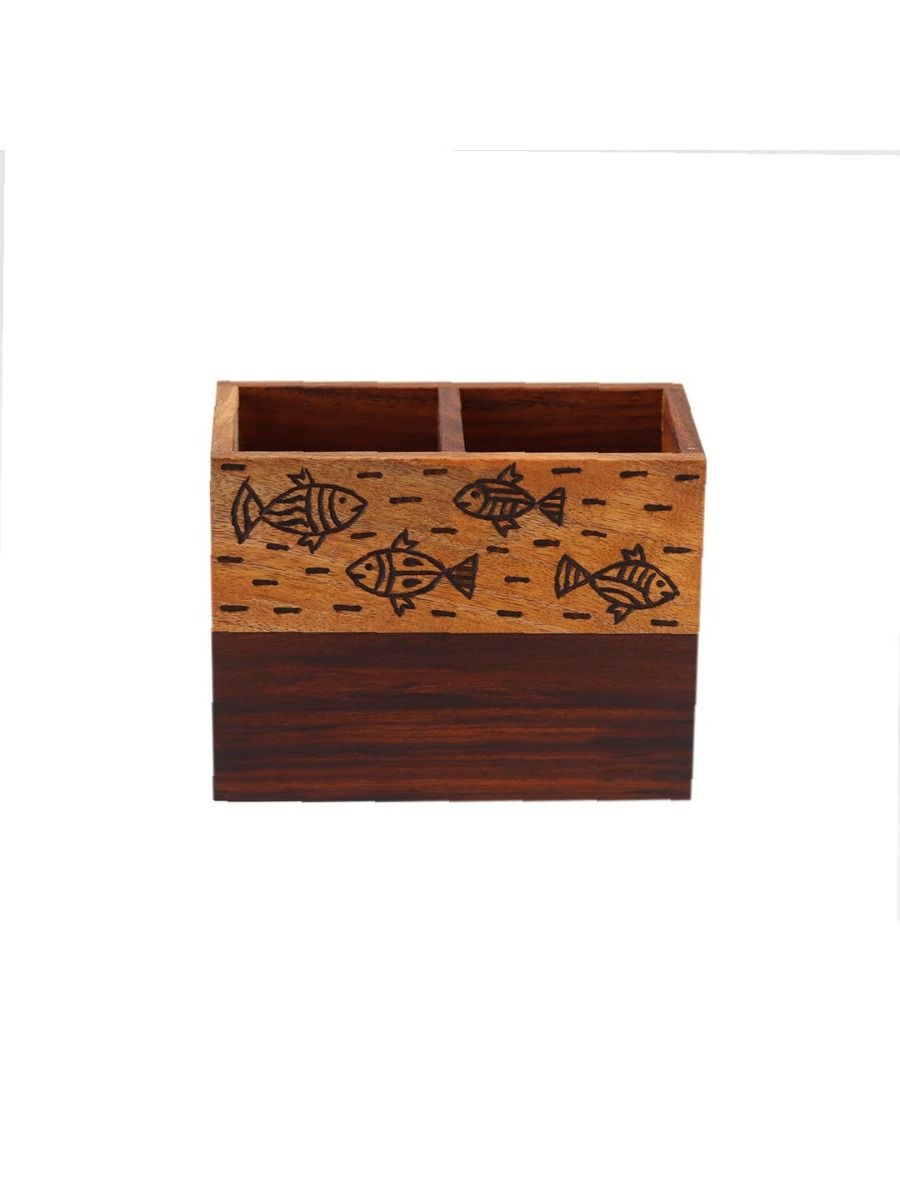 "Wood Fusion Fish Motif" cuttlery holder in Sheesham wood