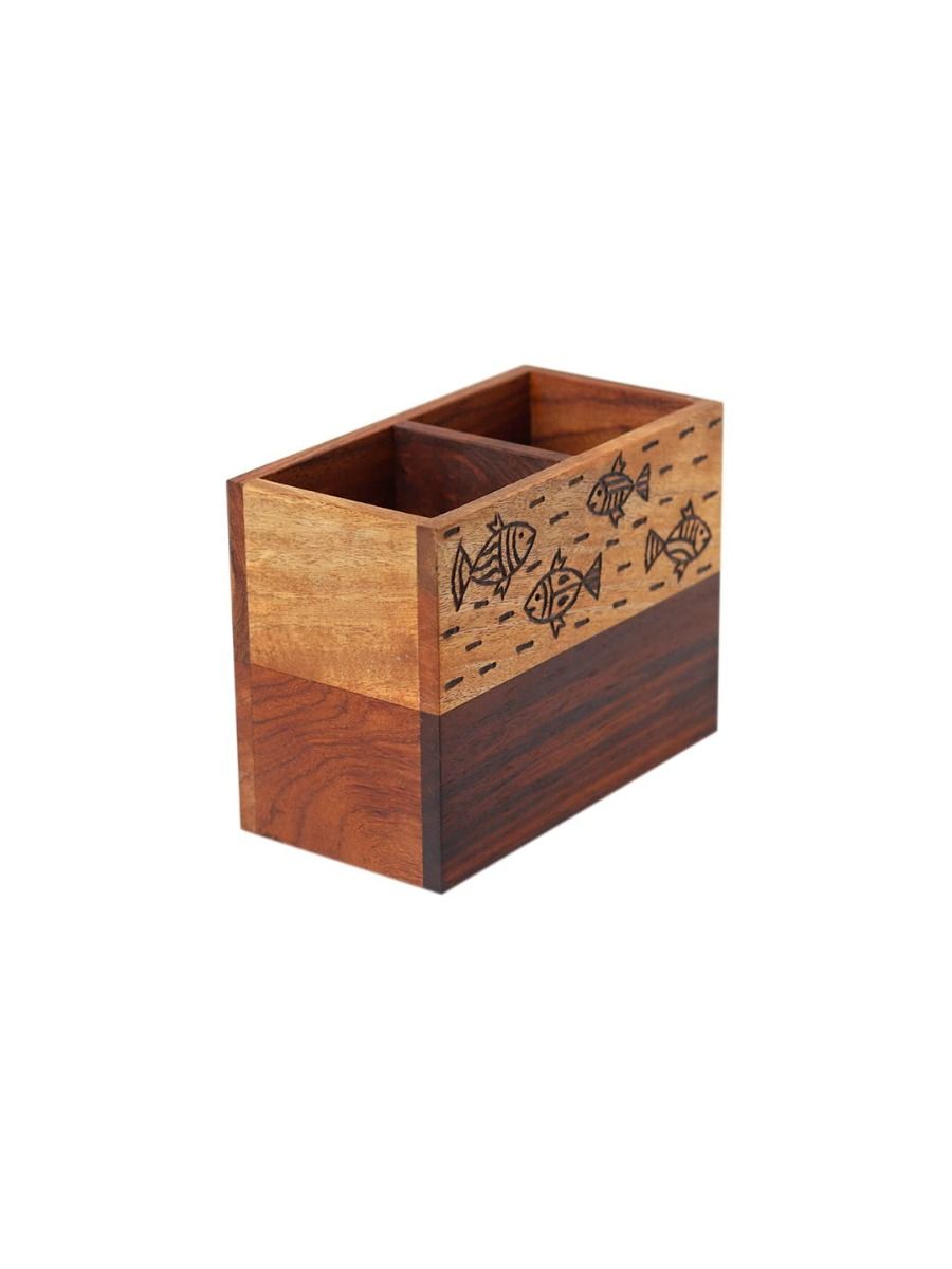 "Wood Fusion Fish Motif" cuttlery holder in Sheesham wood