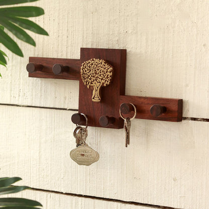 " Tree of Life" key holder in Sheesham Wood(6 Hook)