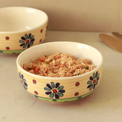 "Flower Petals" handpainted ceramic serving bowl(Set of 2)